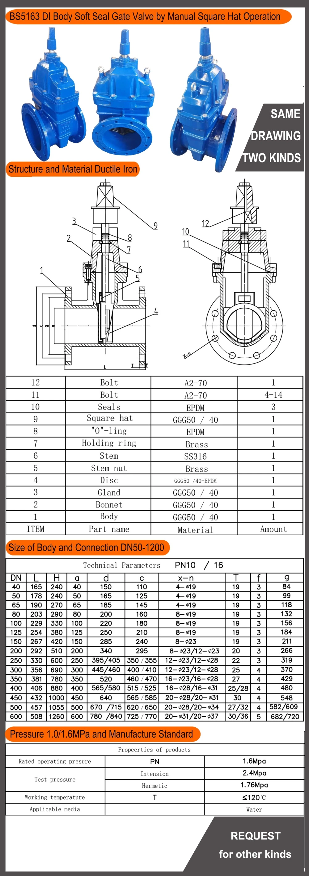 Control Gate Valve with Soft Resilient Seated Universal Standard/Resilient Seated Gate Valve