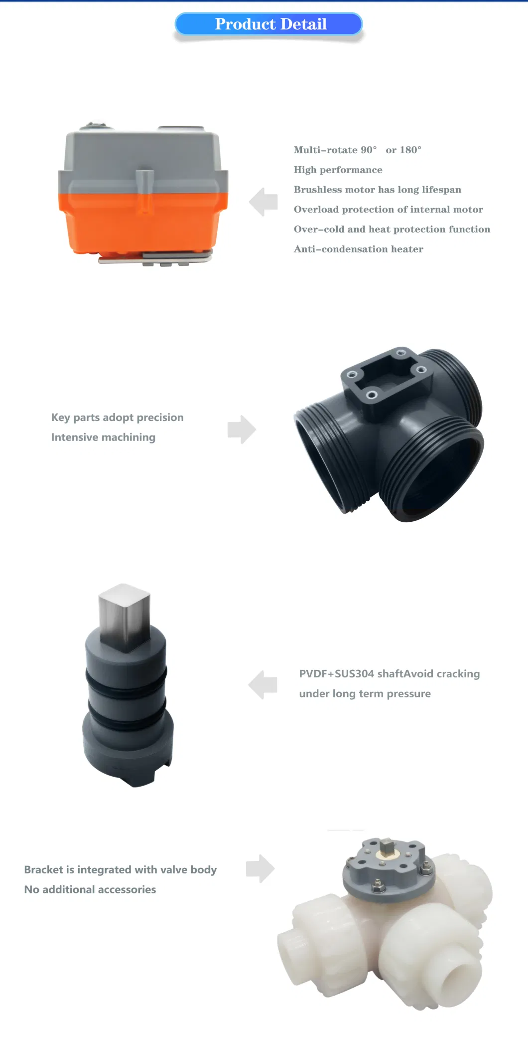 2in UPVC AC20V on-off Type Motorized Three Way Flow Control Valve