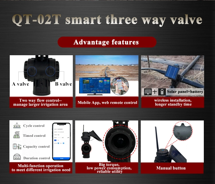 Web Mqtt Control on off Type Quarter Turn Electric Valve Actuator Motorized Actuator Three Way Valve with Solar Panel