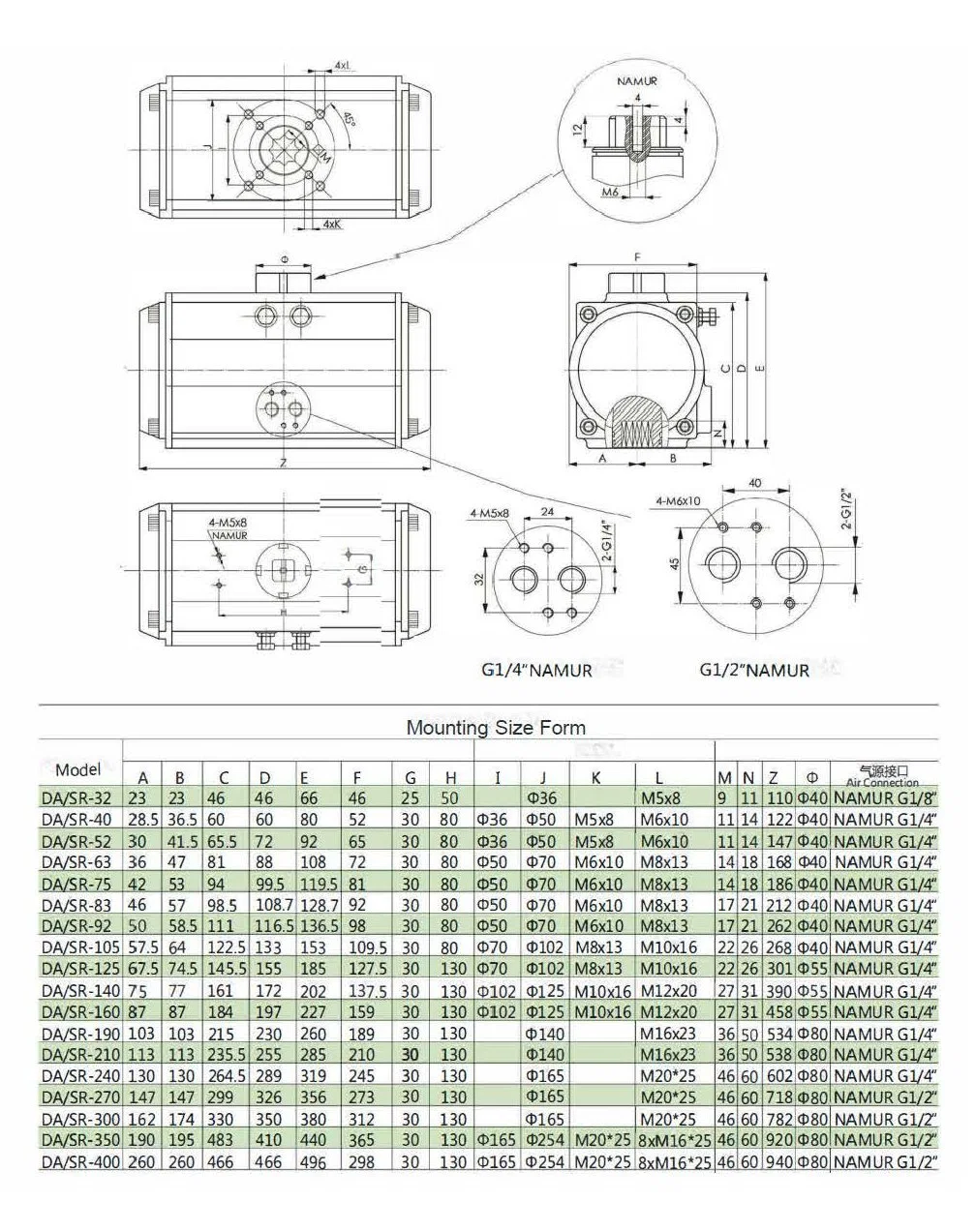 Chinese Supplier OEM Double/Single Acting Spring Return Rack &amp; Pinion Rotary Pneumatic/Air Actuator for Ball/Butterfly Valve, Alluminum/Stainless Steel Body