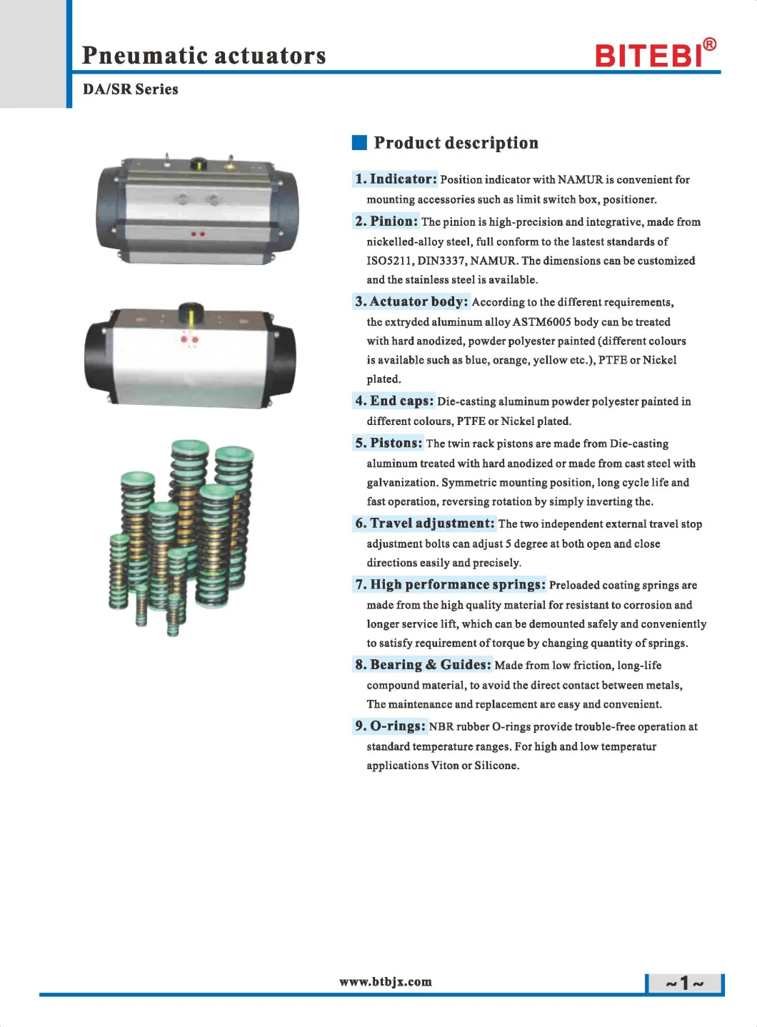 Double Acting Best Quality 75mm Rack and Pinion Pneumatic Actuator