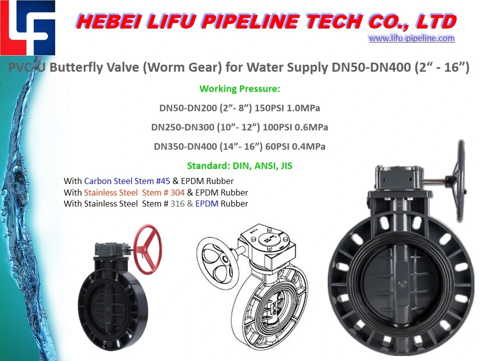 Premium UPVC Manual Control Flange Butterfly Valve Plastic Worm Gear Flanged Wafer Handle with PVC Electric/Pneumatic Actuation