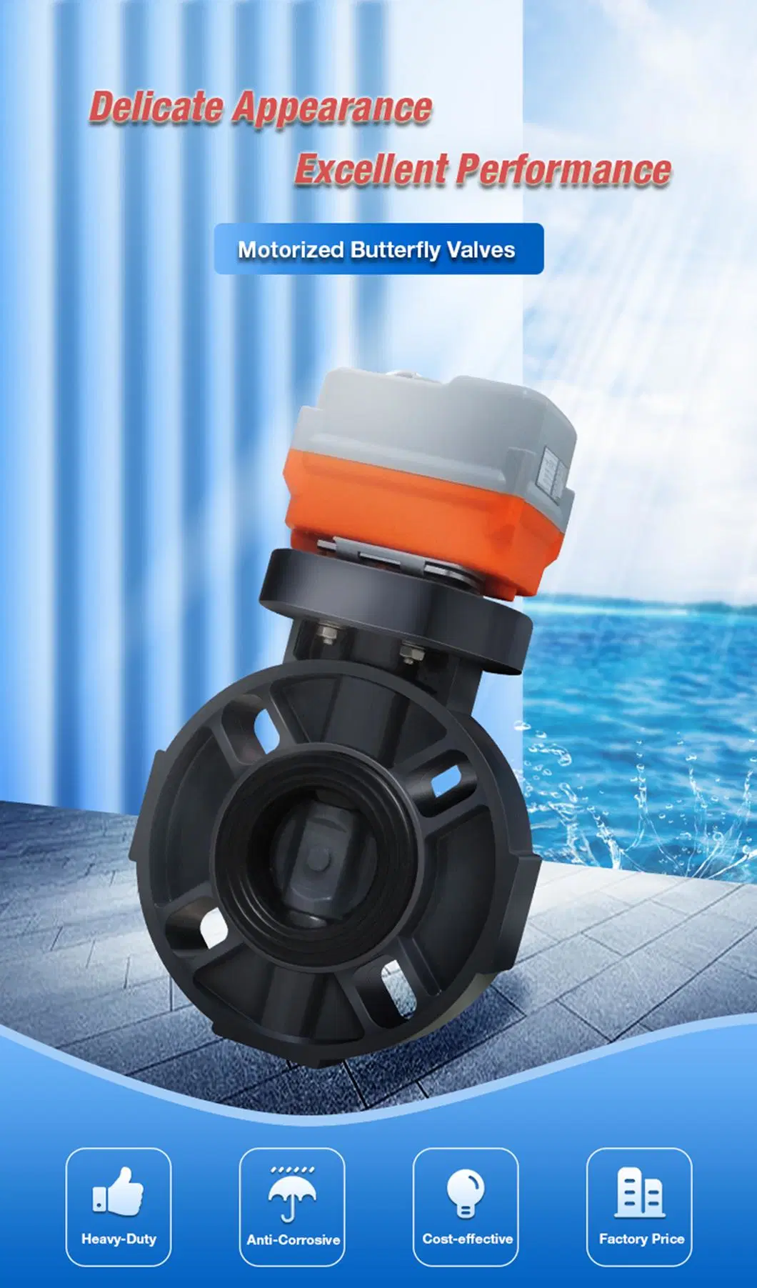 DN50-2&quot; Ss410 DC24V EPDM on- off Electric Motor Operated UPVC Butterfly Valve