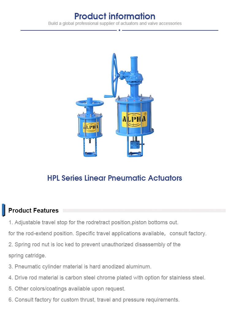 Hot Sales HPL Linear Pneumatic Actuator Valve Control
