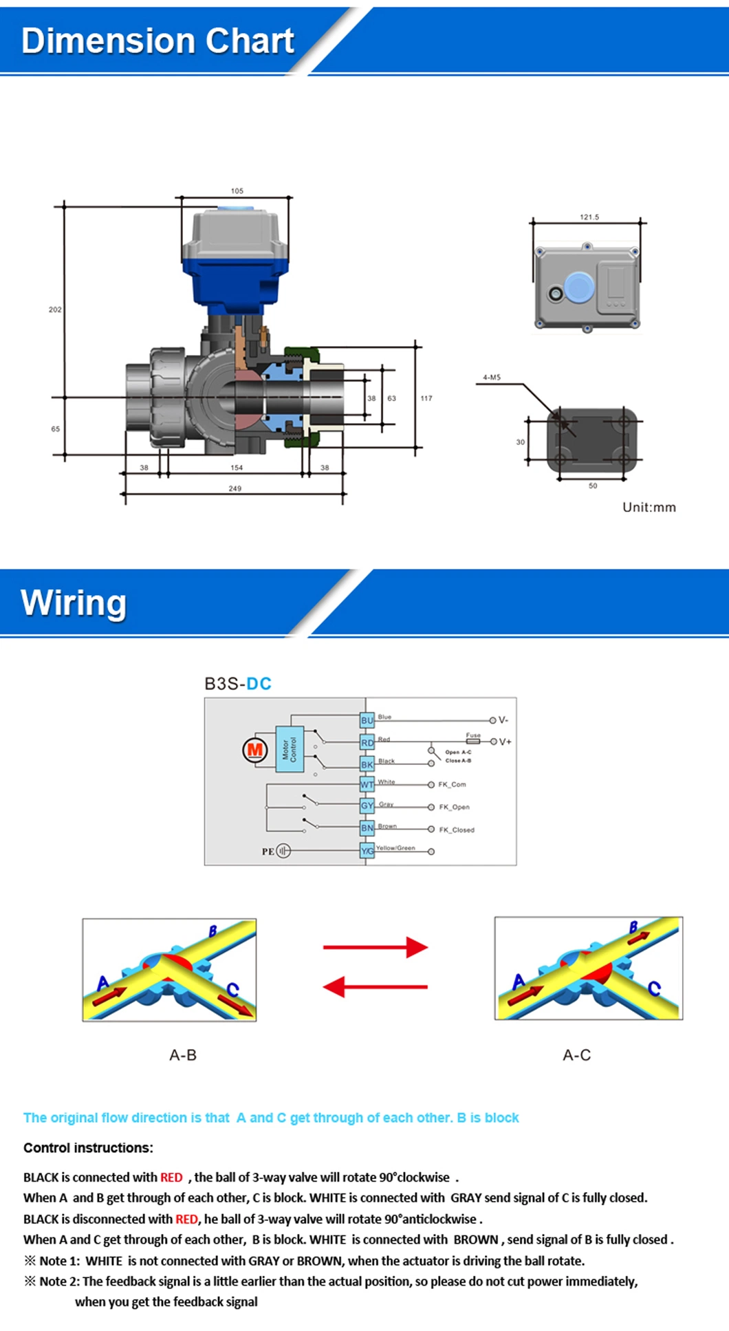 Remotely Control Motorized T Port 3 Way Valve