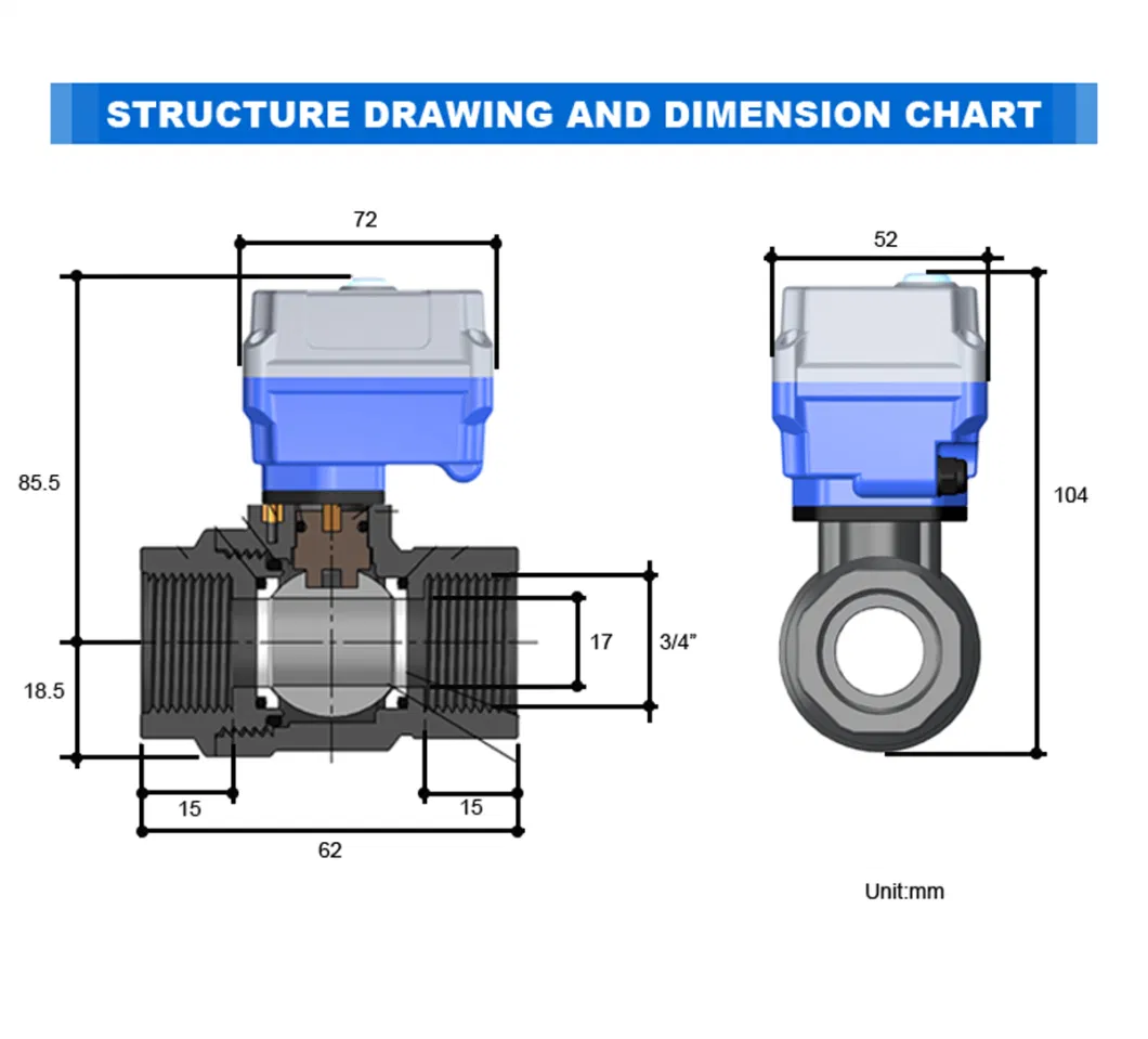 DN20-3/4&quot; Three Lines and One Control Mini Motorized Stainless Ball Valve AC220V/DC24V