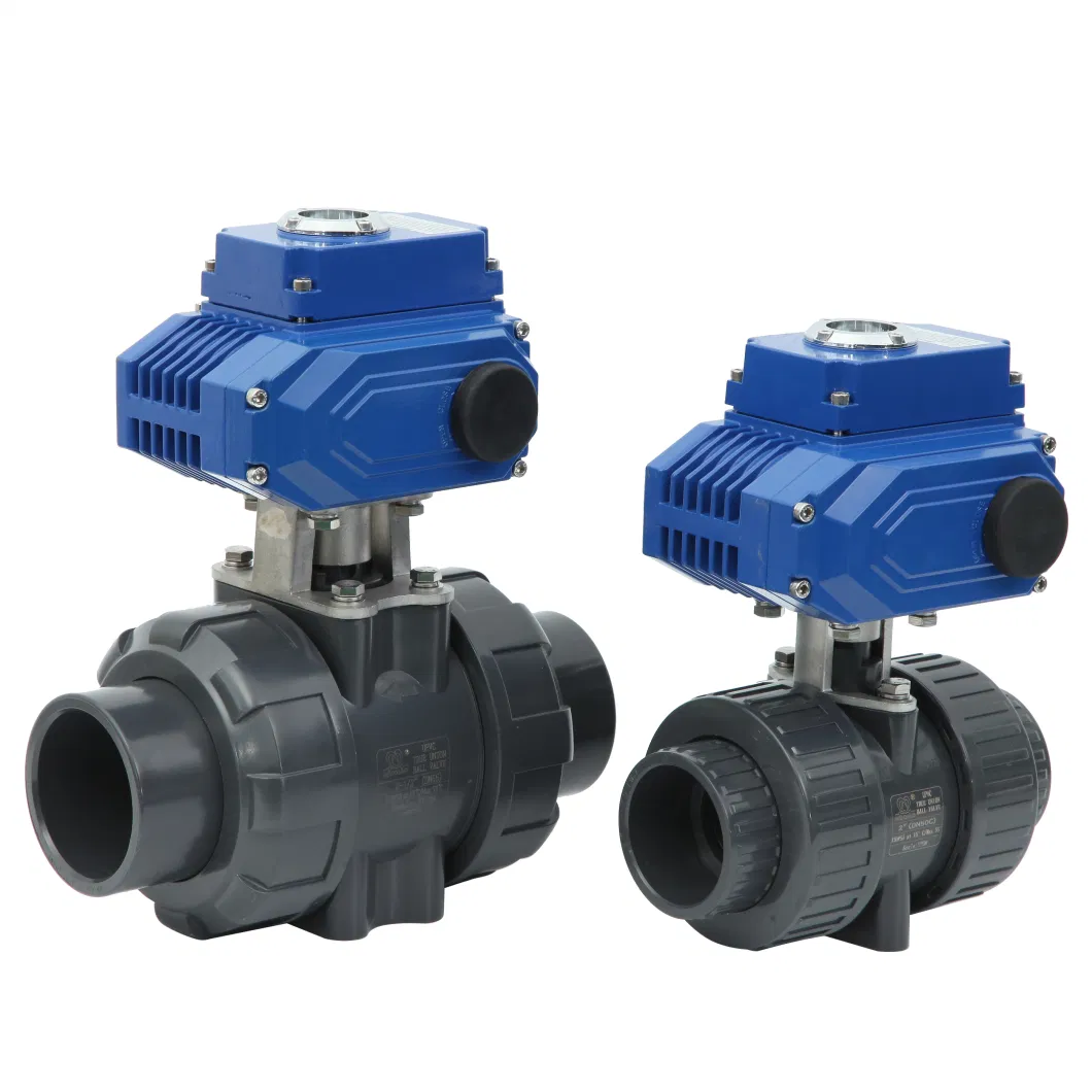 2 Way Full Port Electric Actuated Plastic True Union Plastic V Motorized PVC True Union Ball Valve