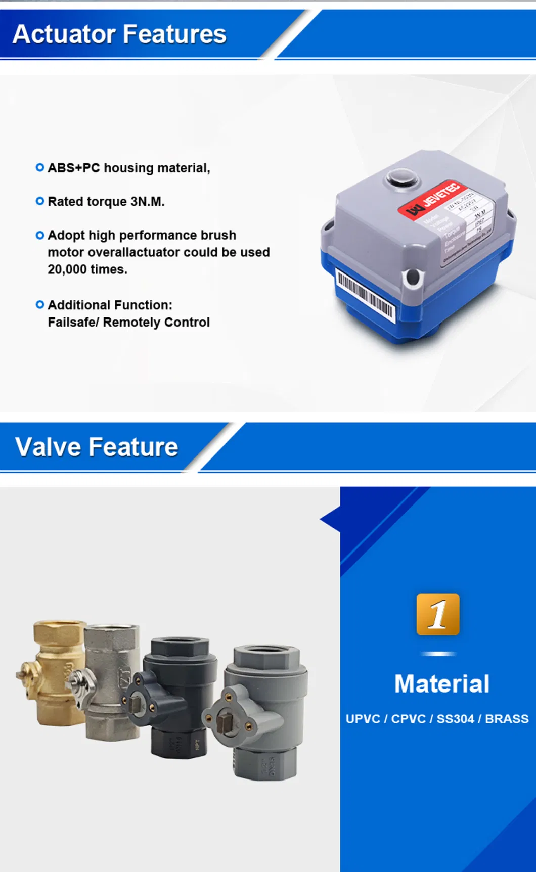 DN20-3/4&quot; Three Lines and One Control Mini Motorized Stainless Ball Valve AC220V/DC24V