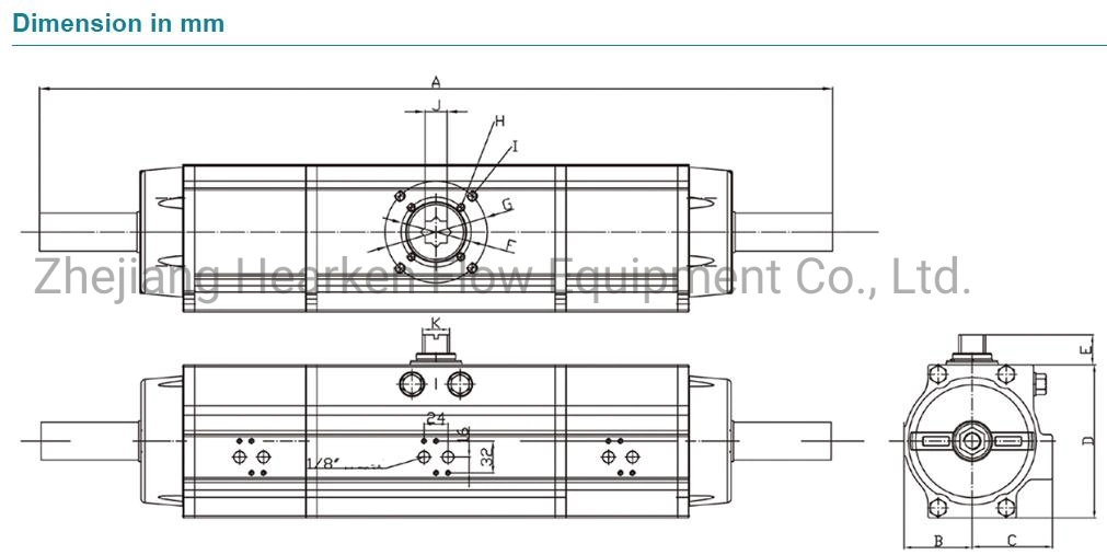 Rack Pinion Design 0 45 90 180 Degree Rotary Double Acting Three Position Pneumatic Actuator