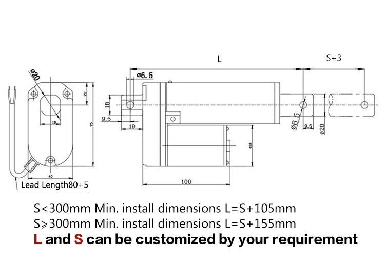 12V 200mm Stroke Electric Linear Actuator for Window/Fenestration