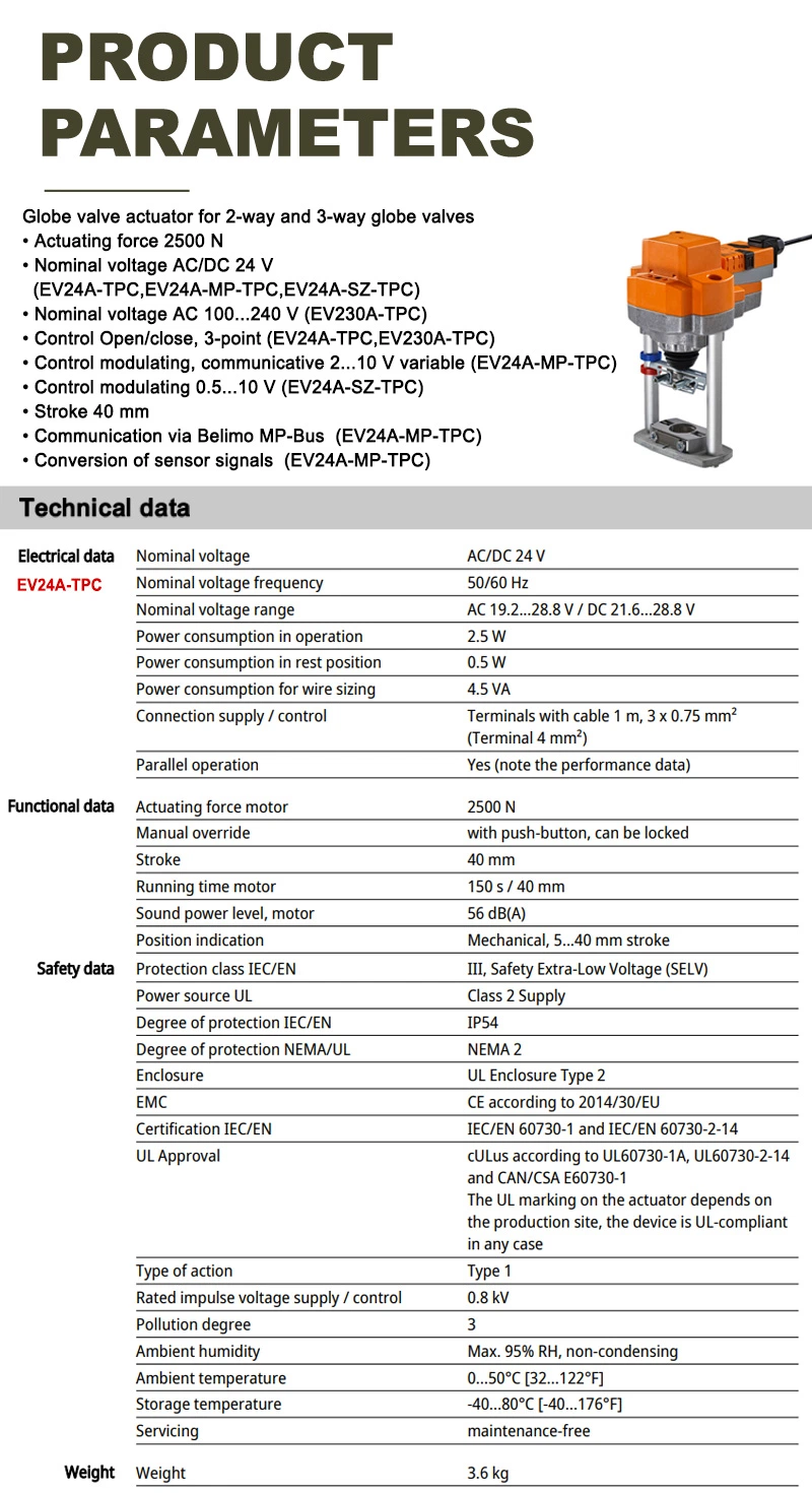 Belimo Globe Valve Actuator EV230A-Tpc for 2-Way and 3-Way Globe Valve