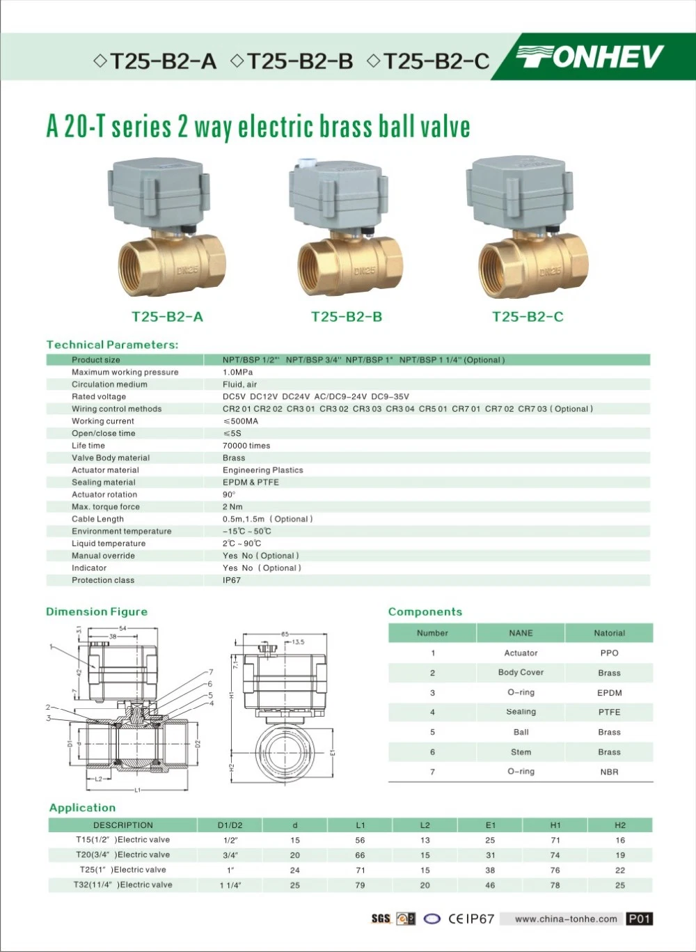 2 Way Electric Control Brass Water Ball Valve Motorized Actuator Brass Ball Valve with Manual Operation (T25-B2-B)