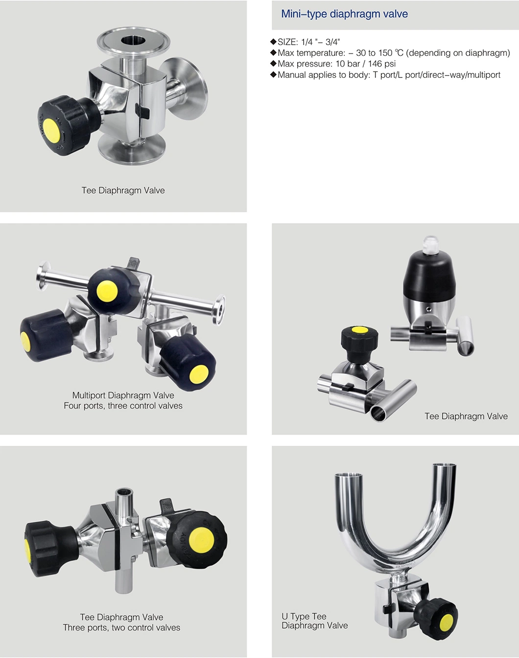 Hygienic Stainless Steel Pneumatic Actuator Multiway Diaphragm Valve for Biopharmaceutical