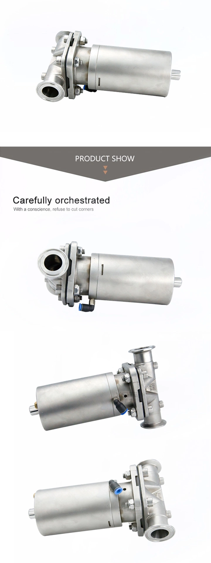 SS304 Stainless Steel Sanitary Pneumatic Tri-Clamped Diaphragm Valve with Mini Actuator