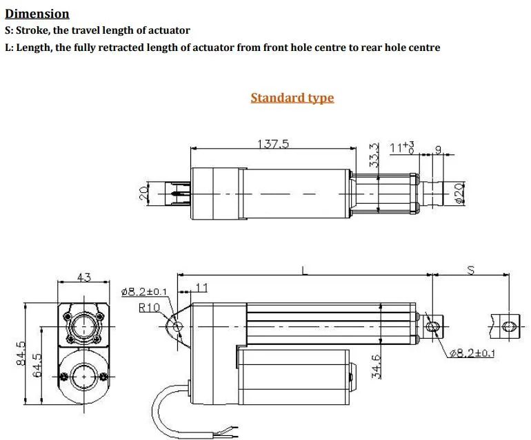 Factory Supply 2500n 250kg 12V DC 150mm Stroke Mini Motorized Linear Actuator