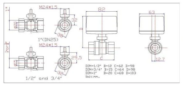 Winvall DN20 24VAC Motor Actuator Control on/off Motorized Ball Valve