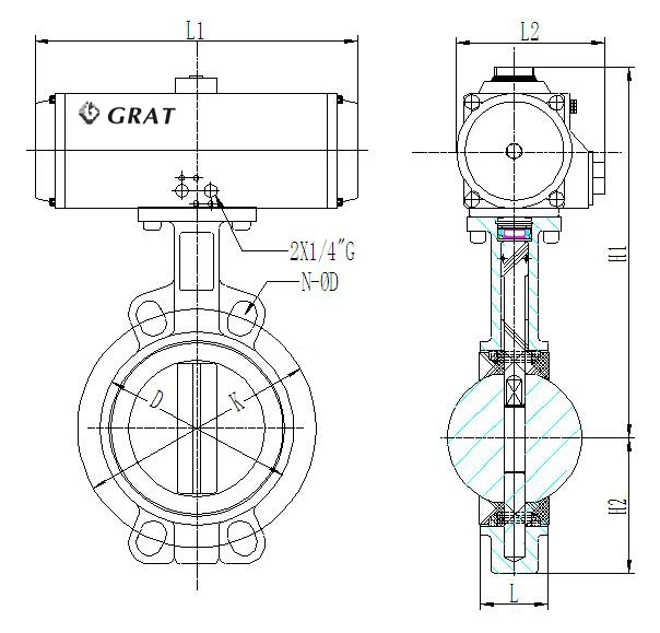 Spring Return Pneumatic Rotary Actuator Butterfly Valve