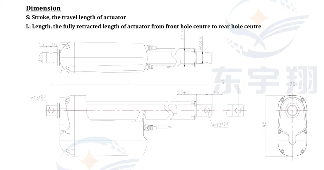 12000n 1000mm IP66 Waterproof 12-48V DC Electric Hot Sale Linear Actuator for Industrial Vehicle