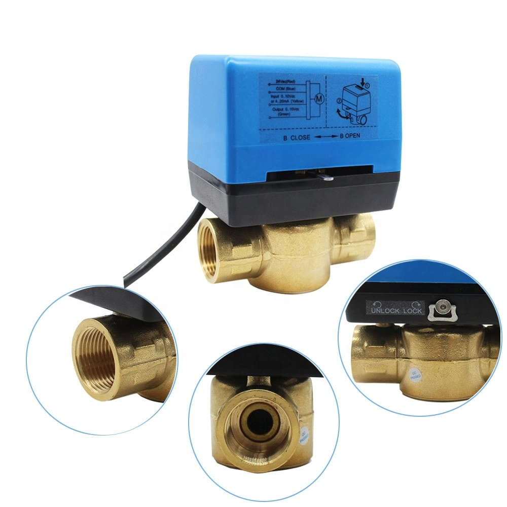 24V Liner Electric Actuator Modulating 0-10V Output with Brass Valve Motorized Control Valve