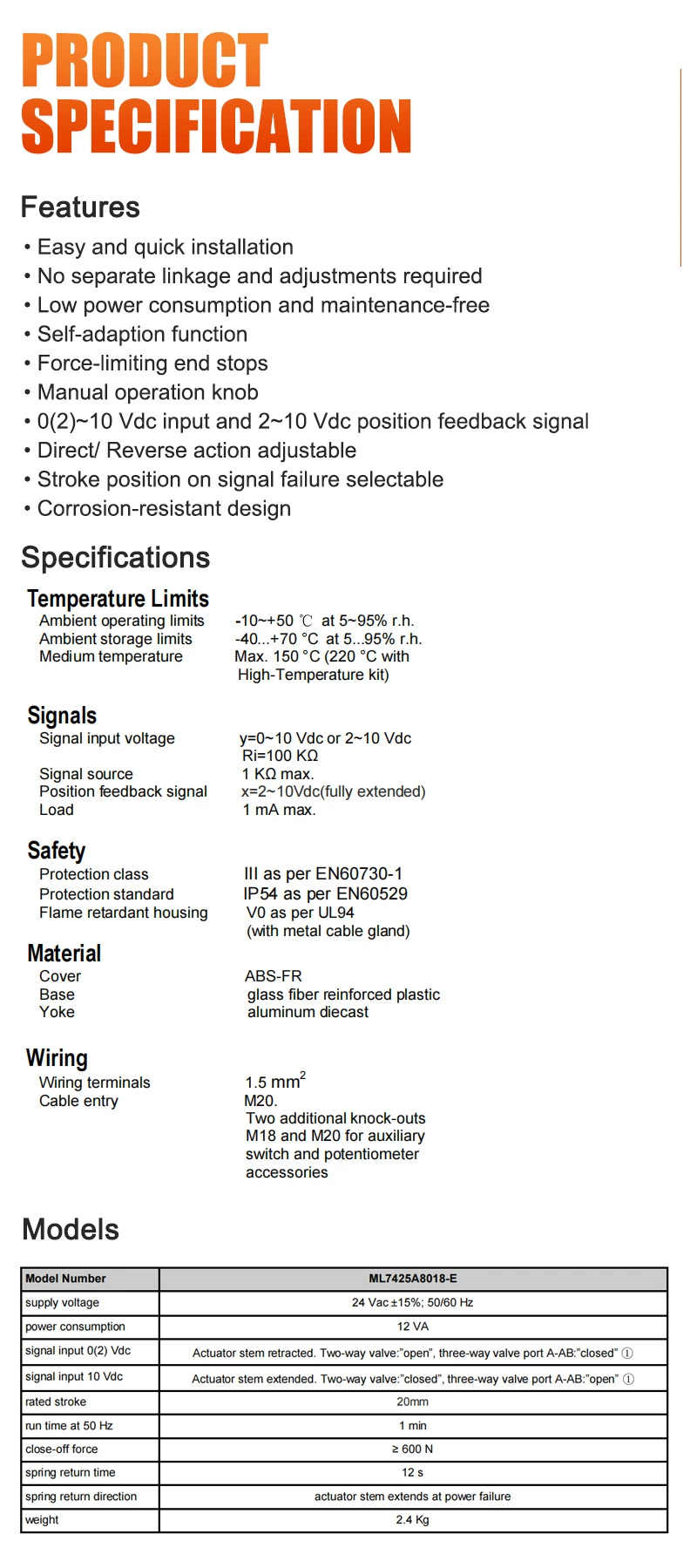 Honeywell Ml7425A8018-E Electric Linear Valve Actuator