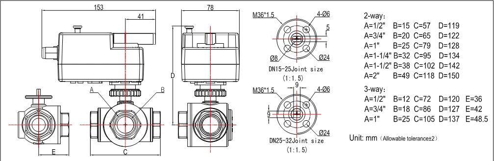 Winvall 24V Motorized Actuator Electric on/off Control Motorised 2-Way Ball Valve