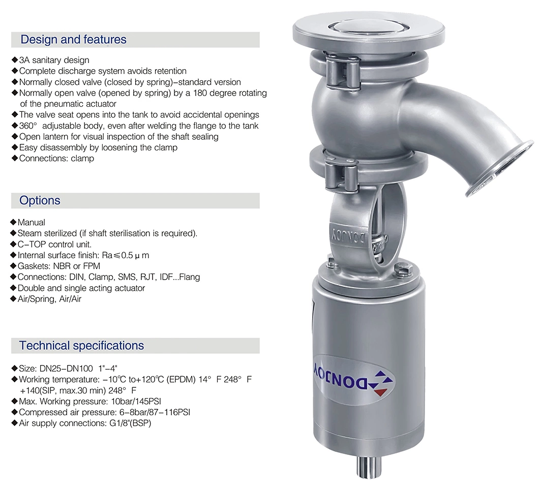3A Hygienic Air Operated Tank Bottom Valve for Dairy Beverage Pharmaceutical