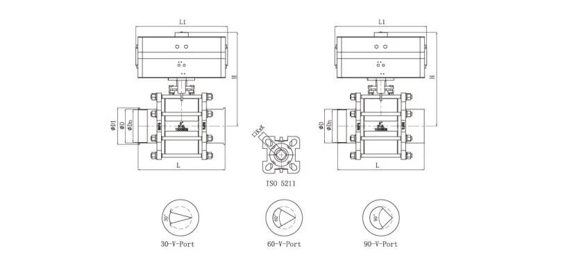 Air Operated Valve Threaded Stainless Steel Water Pneumatic Actuators Single Double Acting 3PC Ball Valve