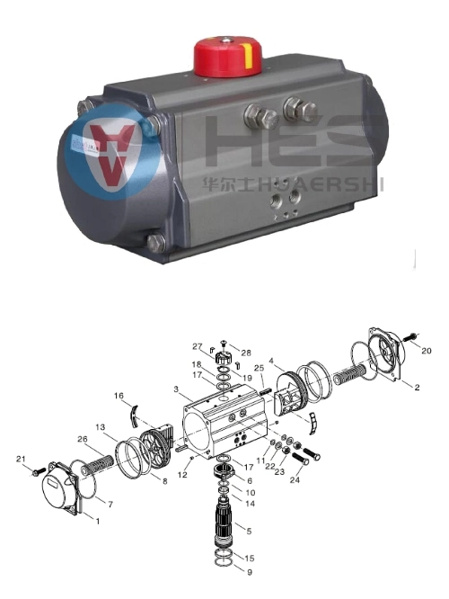 Compact Pneumatic Actuator Scotch Yoke or Rack and Pinion Piston Type