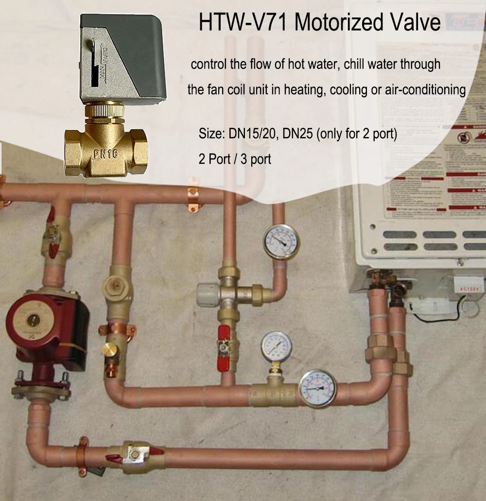 2 Way Motorized Globe Valve 3 Way Brass Solenoid Gate Valve for Fcu Zone Water Flow Control with Manual Handle