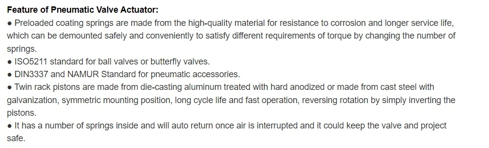 Pneumatic Actuator Double Acting Pneumatic Butterfly Valve Air Valve as Single Acting Pneumatic Head