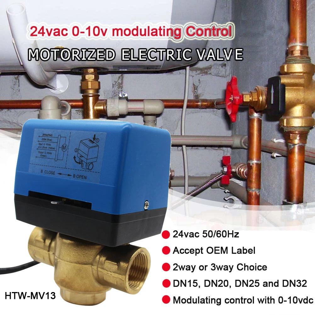 24V Liner Electric Actuator Modulating 0-10V Output with Brass Valve Motorized Control Valve