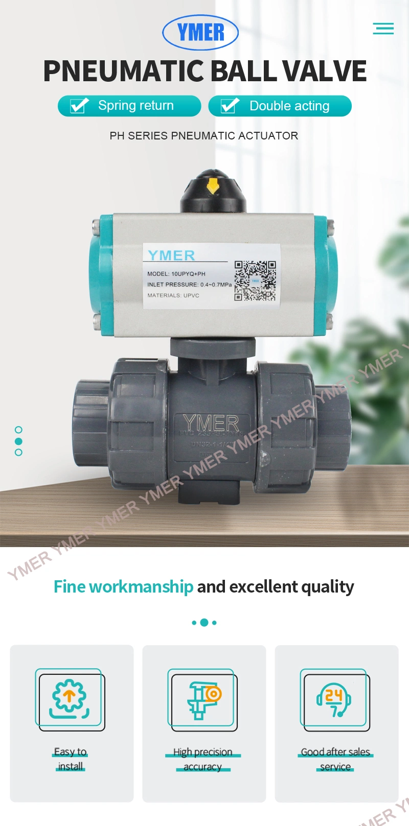 1inch Double Action Pneumatic Actuator Ball Valve for Air Supply