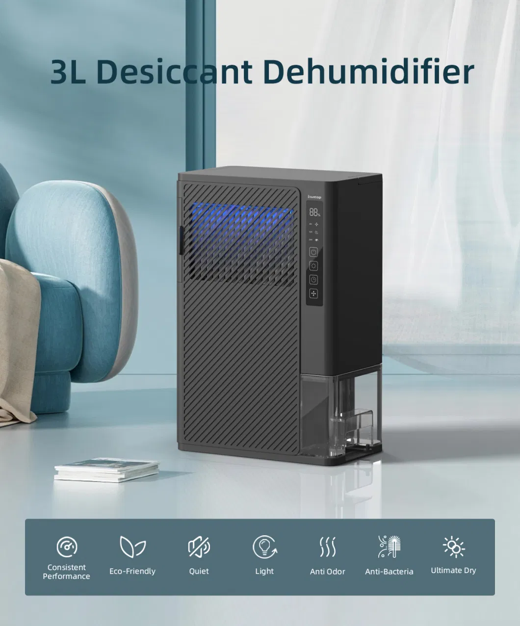 9L Pet Dehumidifying Dryer for Room Mini 12V with HEPA Filter Desiccant Dehumidifier