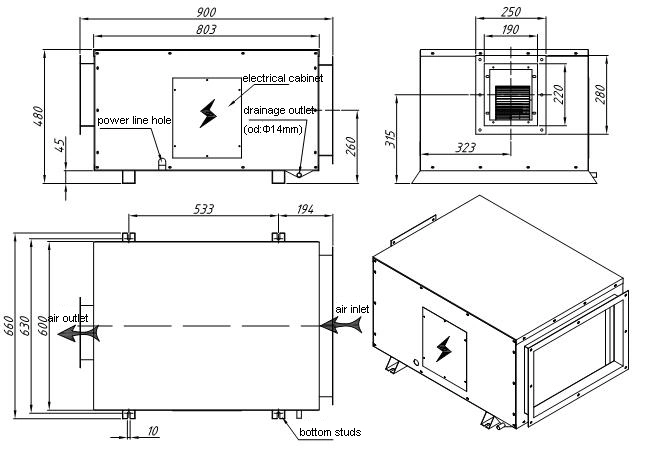 China Factory 250 Pints Duct Mounted Ceiling Industrial Dehumidifier for Air Handling Unit