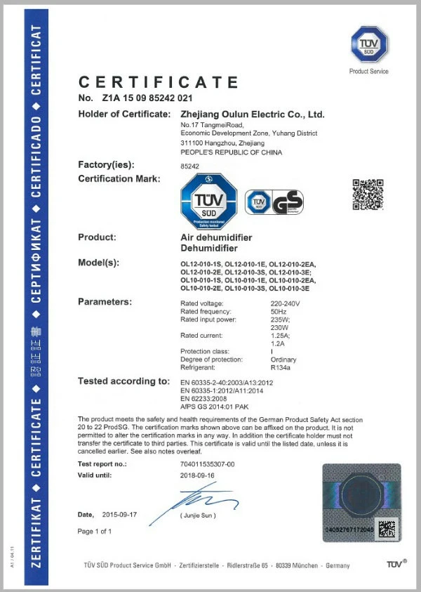 Ce / GS / RoHS Certification 10L / Day Refrigerative Dehumidifier Home Dehumidifier