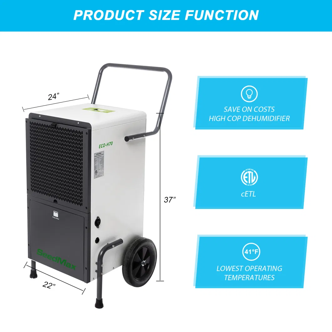 138 Pints Commercial Dehumidifier with Drain Hose 70 Pints/Day (AHAM) Humidity Control for up to 800 Sq FT Basements