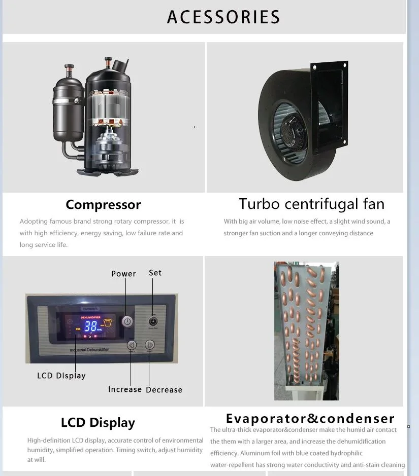 Good Supplier 150L/D Industrial Multi-Direction Wheel Portable Dehumidifier Commercial Dehumidifier