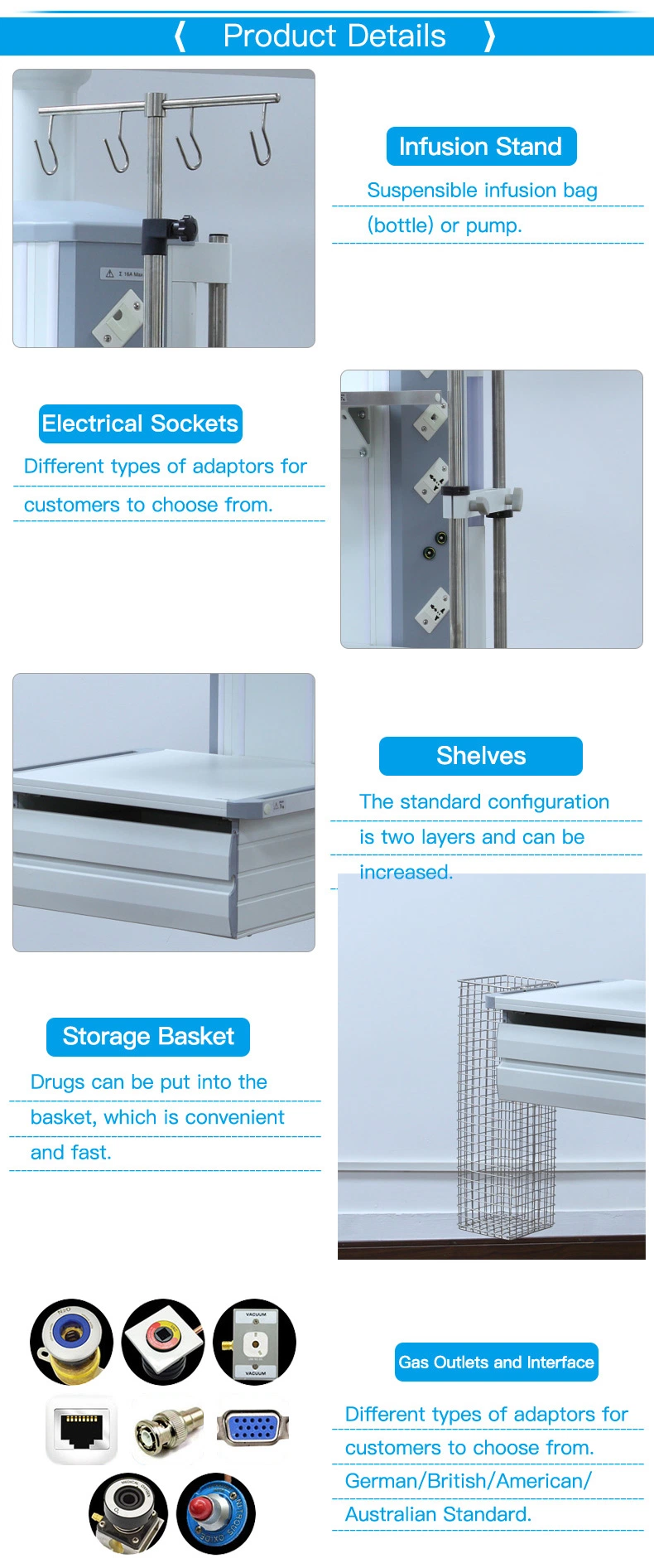 Hospital Pendant System for Ot / ICU Room with Dry and Wet Section Separated