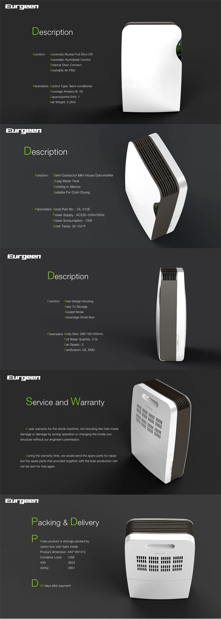 Eurgeen 1pints/Day Fans &amp; Cooling Dehumidifier Refrigeration Equipment Cheap Prefab Homes