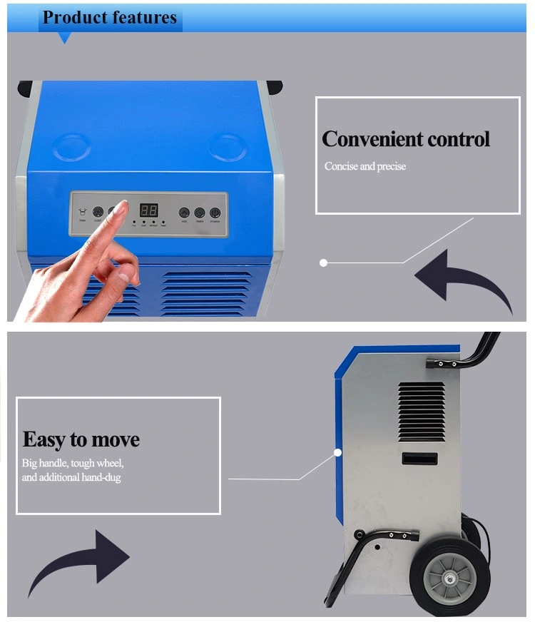 Commercial Portable Dehumidifier Big Dehumidifying Capacity 130L/Day R410A Refrigerant ETL Certified