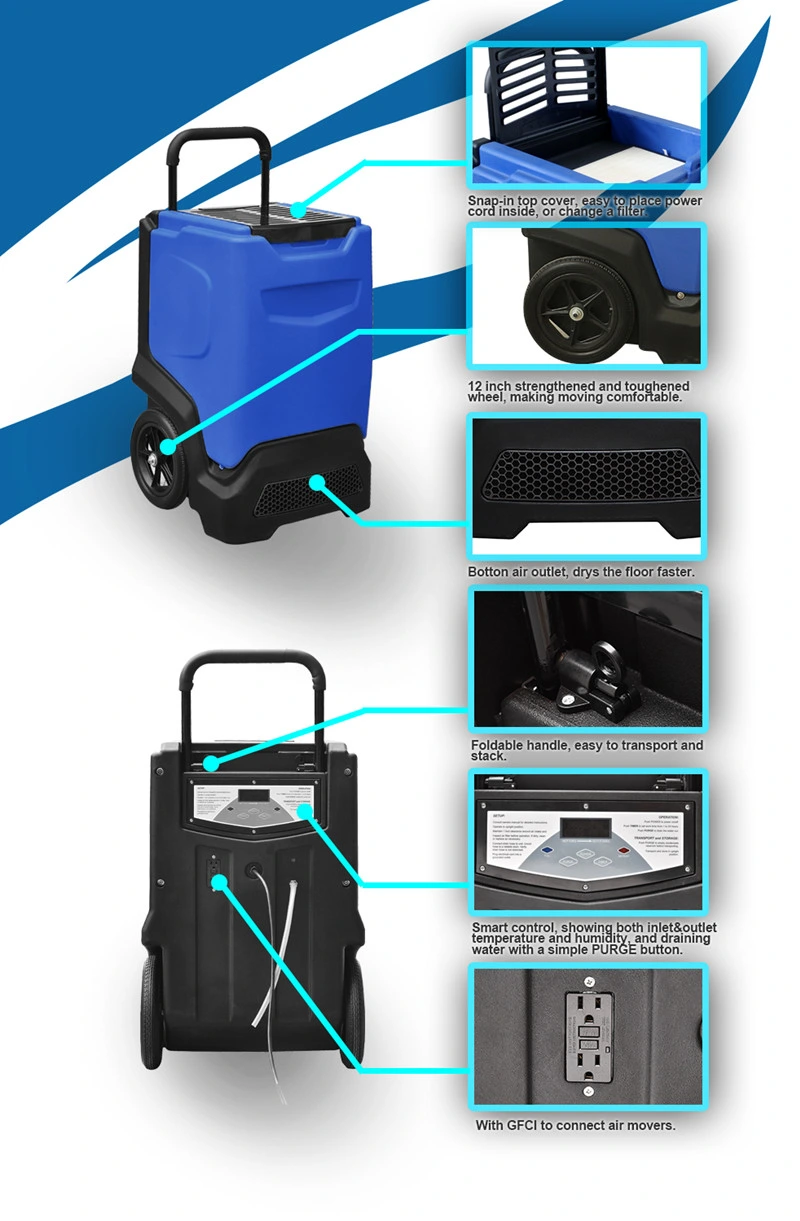 90L/Day Lgr Rotomold Dehumidifier Industrial Refrigerant Dehumidifier for Water Restoration