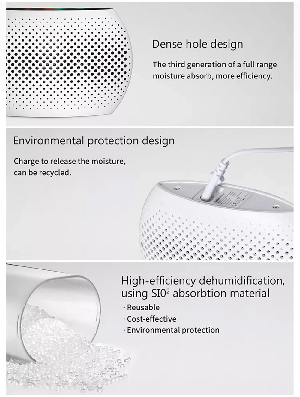 OEM Mini Portable Rechargeable Reusable Silica Gel Physical Dehumidifier for Cabinet Closet Car