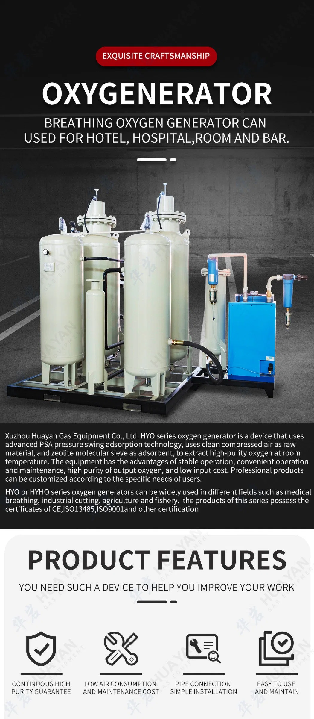 Hyo-65 Customized Large Flow Oxygen Generator System Pressure Swing Adsorption Psa Oxygen Making System