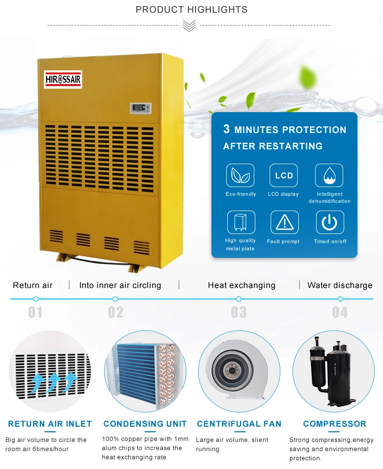 Hiross Factory Price Industrial Dehumidifier Portable Dehumidfier for The Textile Warehouse