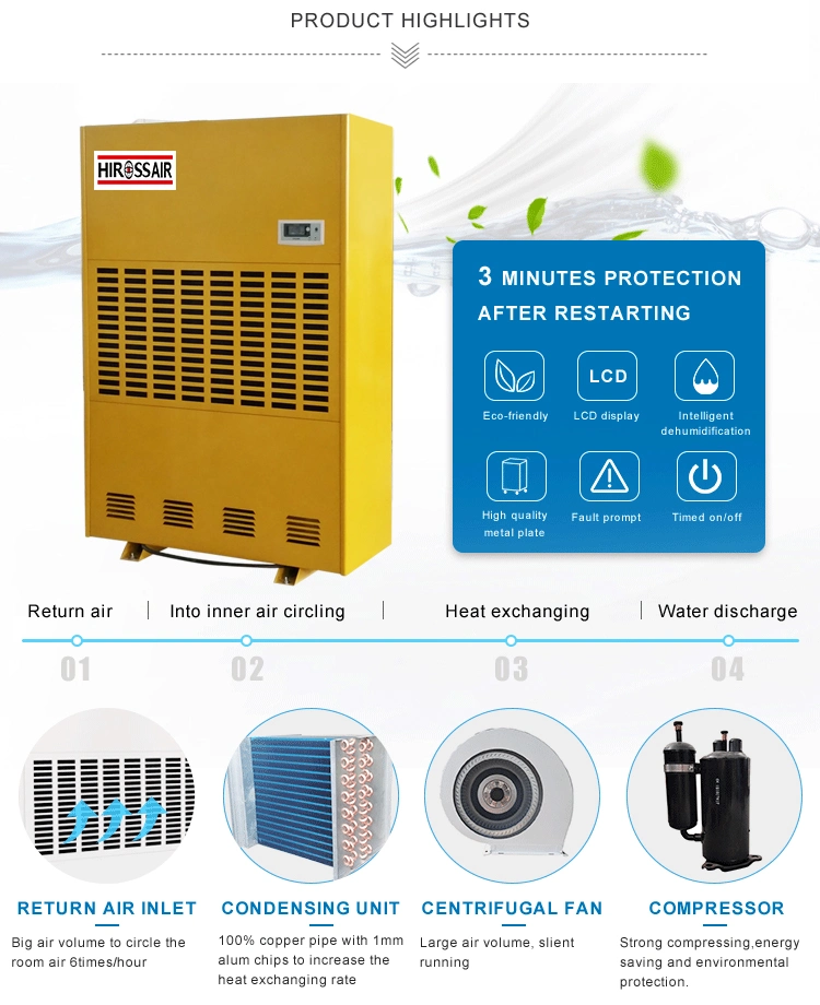 Hiross Automatic Defrost Industrial Commercial Portable Air Drying Garage Warehouse Dehumidifier