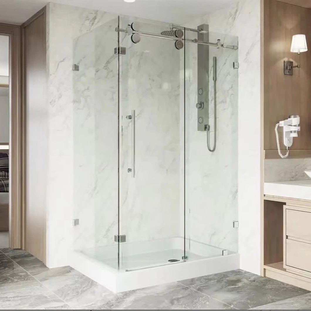 Qian Yan Frameless Pivot Shower Door China Luxurious Integral Shower Room Chrome Surface Luxurious Ss Material Shower Dry Steam Sauna Room