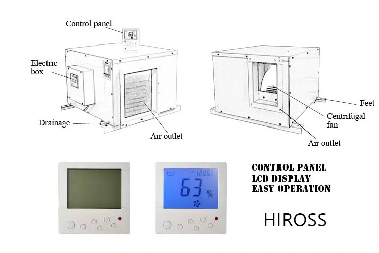 Hiross Customized Ceiling Mounted Duct Moisture Removal Warmth Dehumidifier for Greenhouse