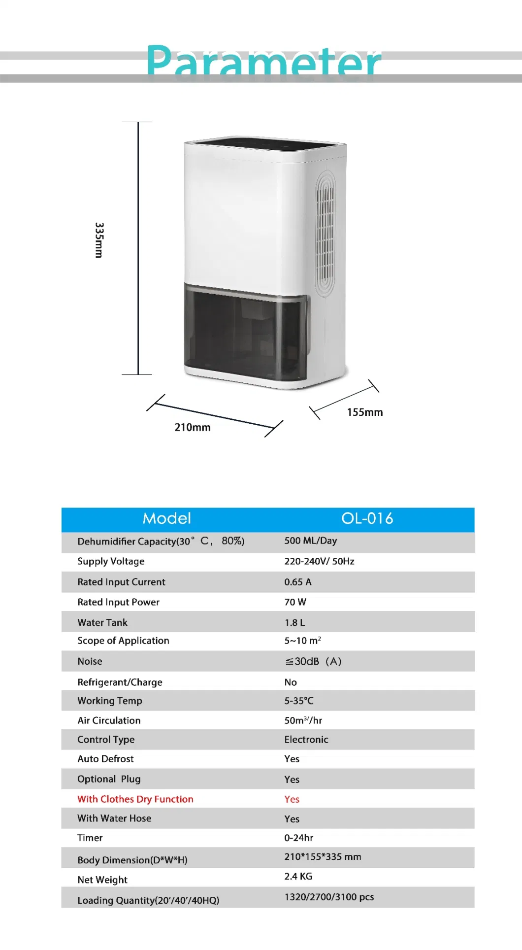 Anti Humidity Machine Dehumidifier, Portable Home Dehumidifier for Whole House