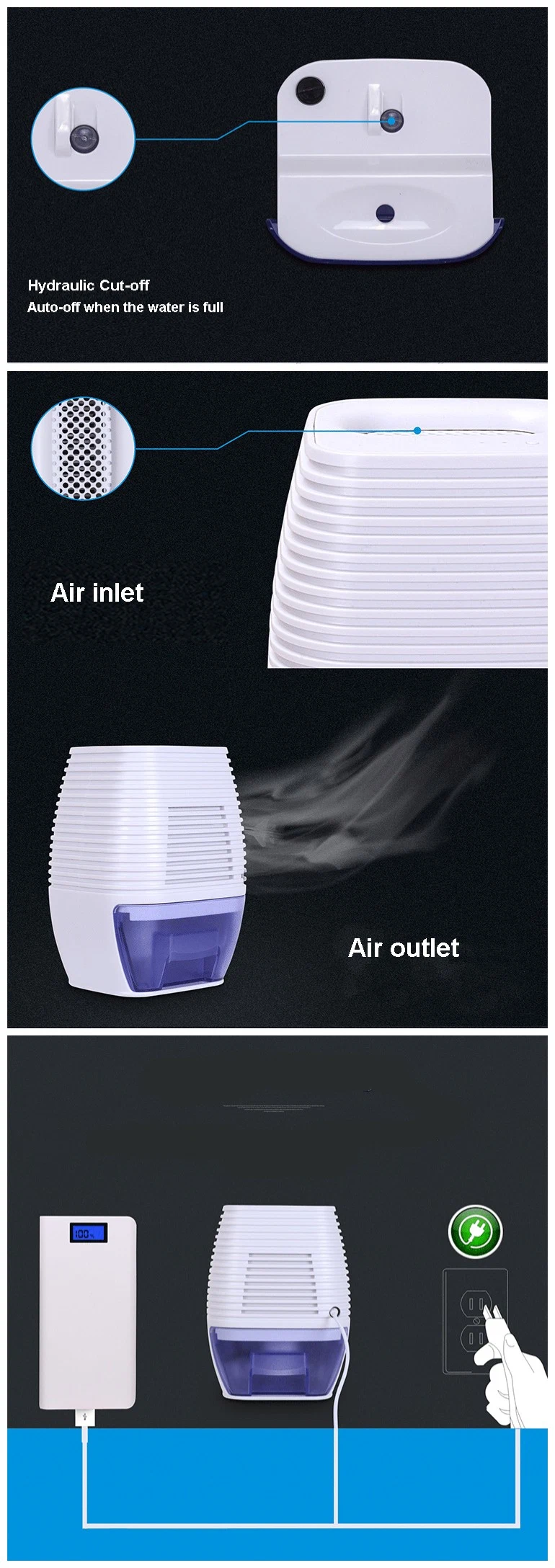 Mini 300ml Water Tank Humidity Removing Air Drying Portable USB Peltier Home Wardrobe Dehumidifier