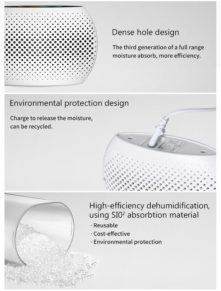 Mini Portable Silica Gel Rechargeable Tankless Air Dehumidifier for Home Car